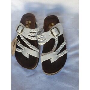 White Mountain Women Hayleigh Footbed White Leather Comfort Braided Strap 5M NWB